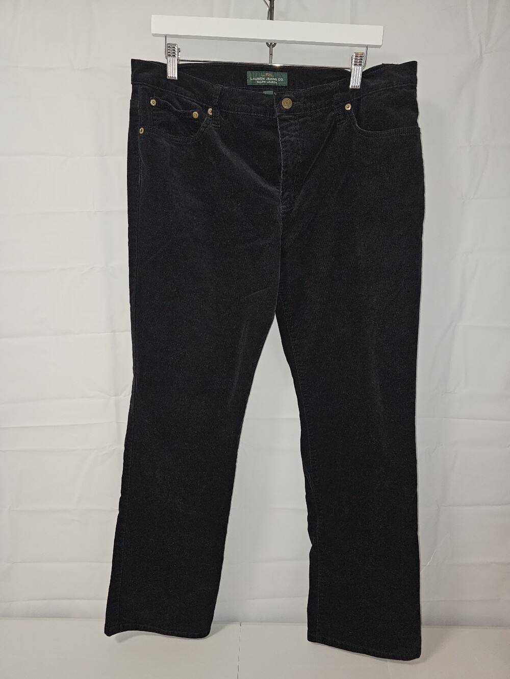 LRL Ralph Lauren Jeans Women Black Classic Corduroy Straight Jeans 5-pocket SZ16